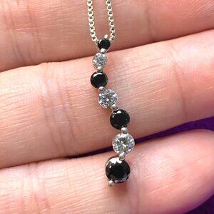 Curved Line Pendant Synthetic Sapphire & CZ Gemstones 925 Sterling Silver 18" Ch